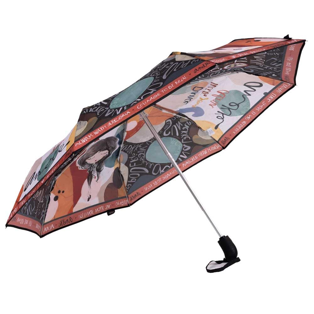Anekke | Ombrello pieghevole apertura chiusura automatica Alma | Ombrello tascabile donna design originale con motivo | Multicolore