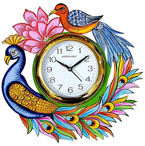 Image of Wooden Peacock Design Wall Clock Analog Decorative Clock for Home, Office & Study Room (13 x 13 Inch)
