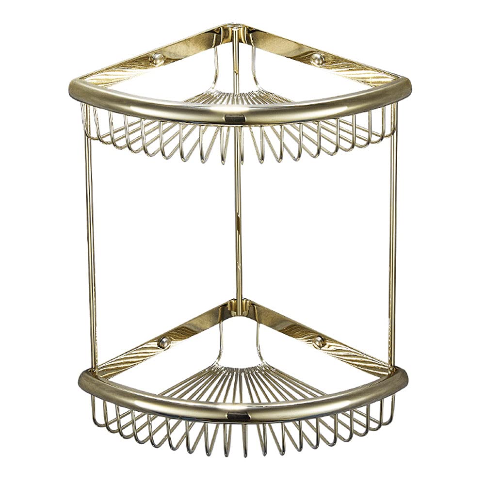 Golden Corner Shelves Brass Shower Caddy Rust Free Bathroom Storage Baskets 2 Tier Shower Rack Shampoo Holder Bath