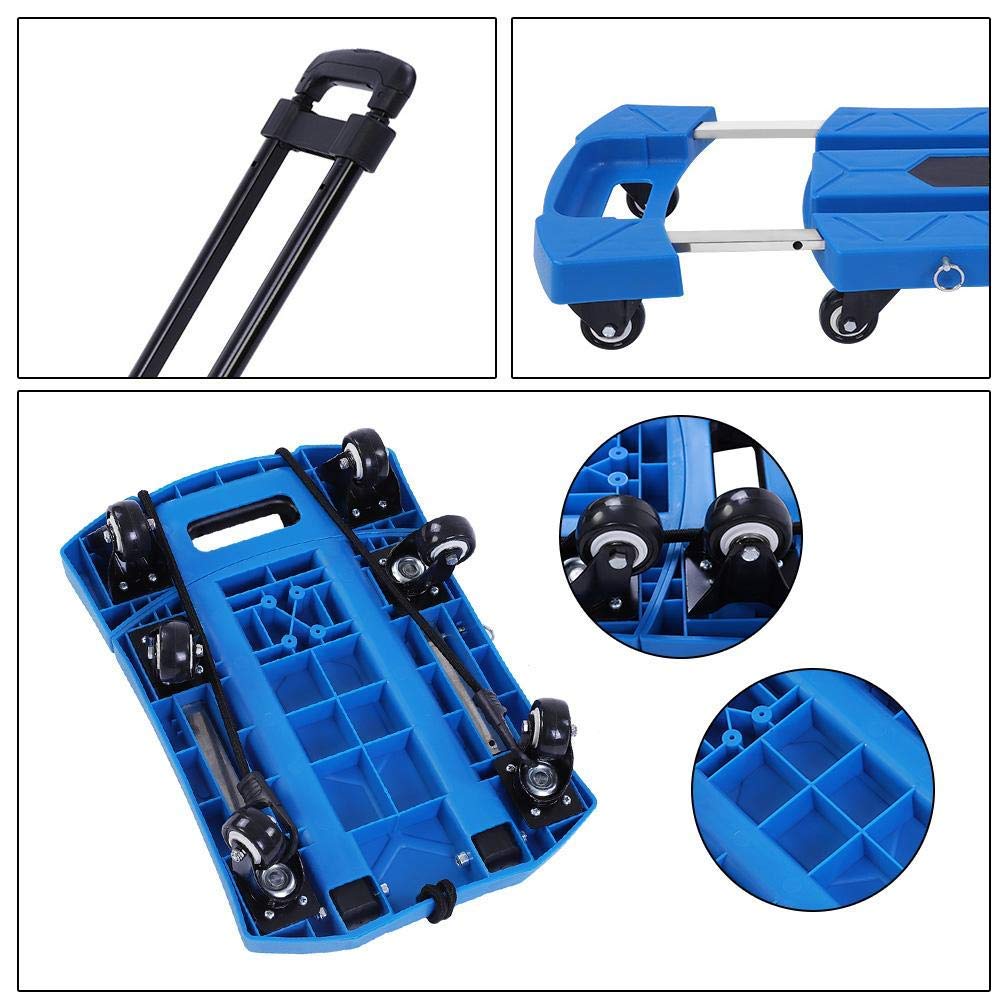 Carrello a mano pieghevole resistente con piattaforma regolabile a 6 ruote e maniglia retrattile, capacità 400 kg, ideale per casa, giardino, magazzino e uso agricolo.