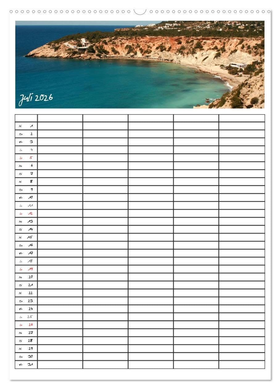 Ibiza/Familienplaner (hochwertiger Premium Wandkalender 2026 DIN A2 hoch), Kunstdruck in Hochglanz: Zauberhaftes Ibiza (CALVENDO Orte)