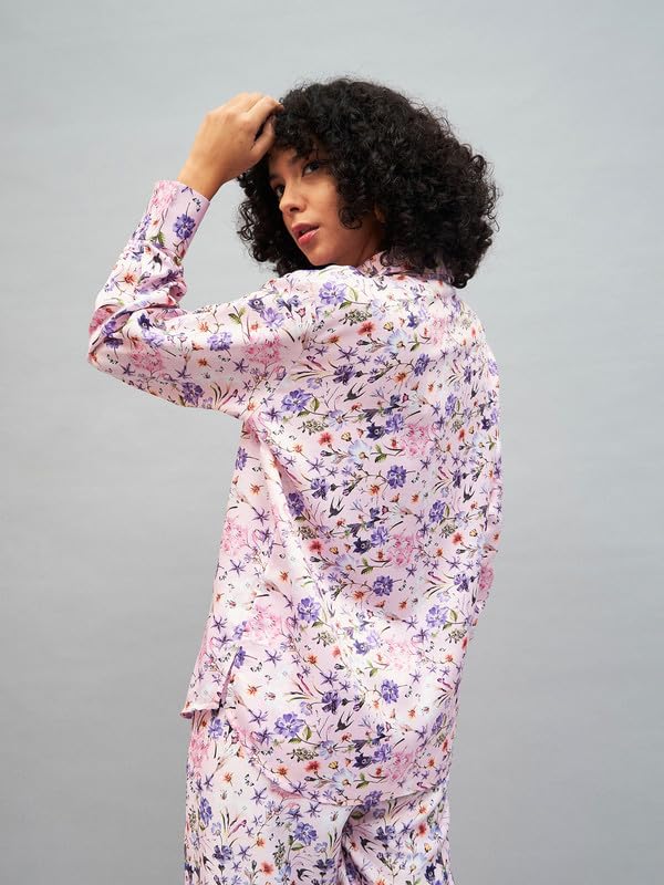 Image of SASSAFRAS Women Satin Floral Oversized Shirt
