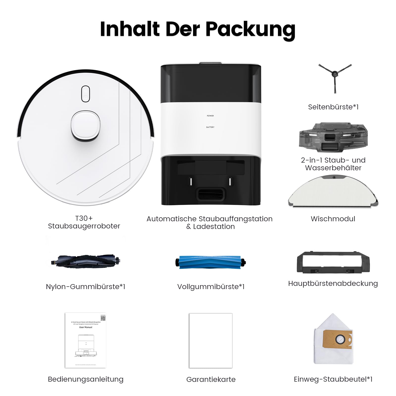 T30+ Saugroboter mit Wischfunktion, Staubsauger Roboter mit Absaugstation 3.5L, 12000Pa Saugkraft, Reaktive 3D-Hindernisvermeidung
