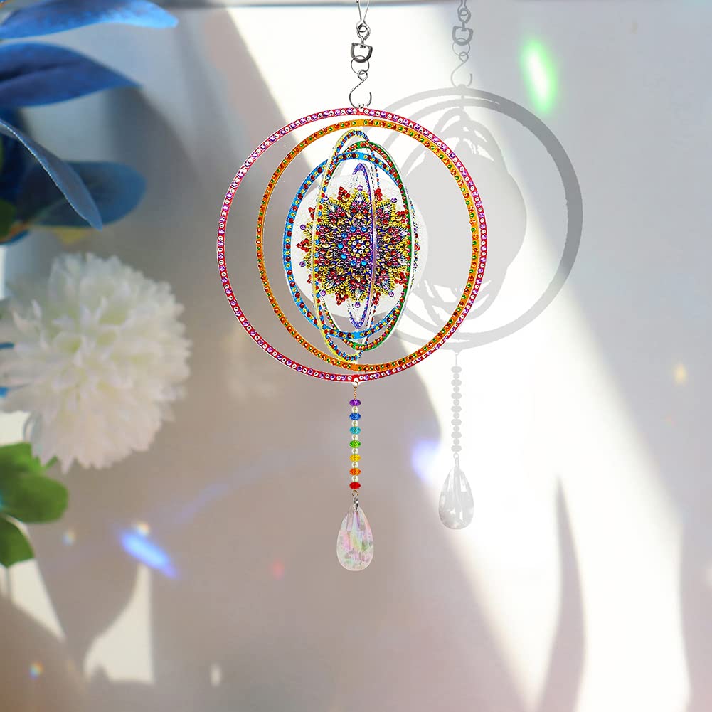 5D Diamond Painting Drehbares Windspiel, Doppelseitige Acryl Diamant Malerei Kunst Hängende Ornamente, Mosaik Kunst Kristall Dekoration for Tür, Fenster, Geschenke for Outdoor Dekorationen