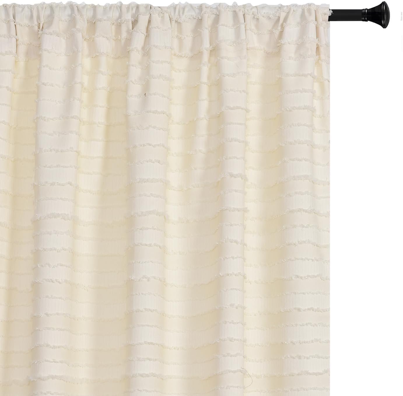 Roslynwood Home Boho Chic Cream Window Curtains Rod Pocket Bohemian Sheer Curtains 96 Inches Long- Light-Filtering Voile Panel for Living Room, 2 Panels