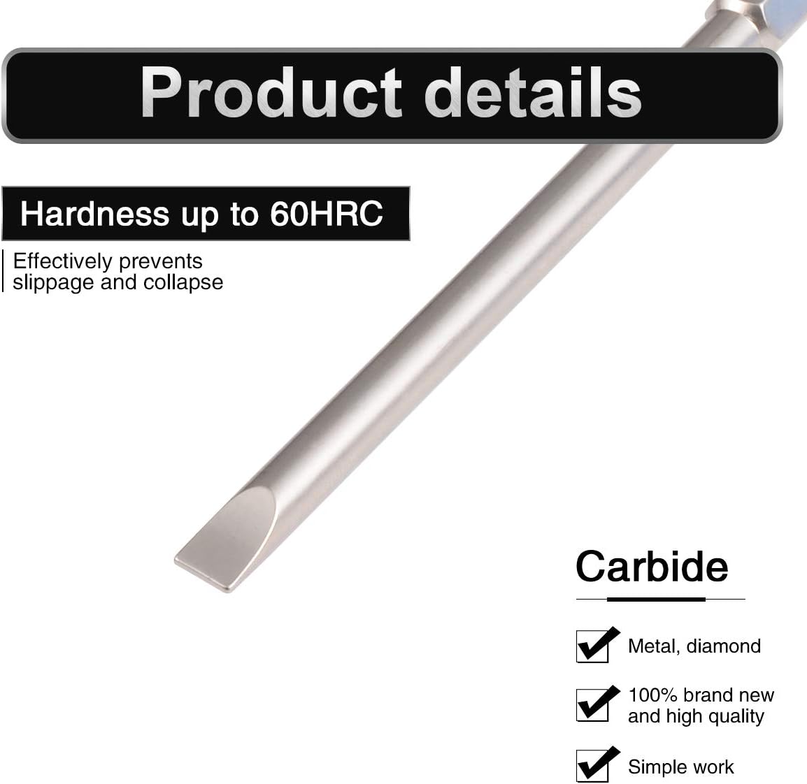4pcs 150mm Magnetic Flat Head Slotted Tip Screwdrivers Bits Set 1/4 Inch Hex Shank Dia. 3mm 4mm 5mm 6mm