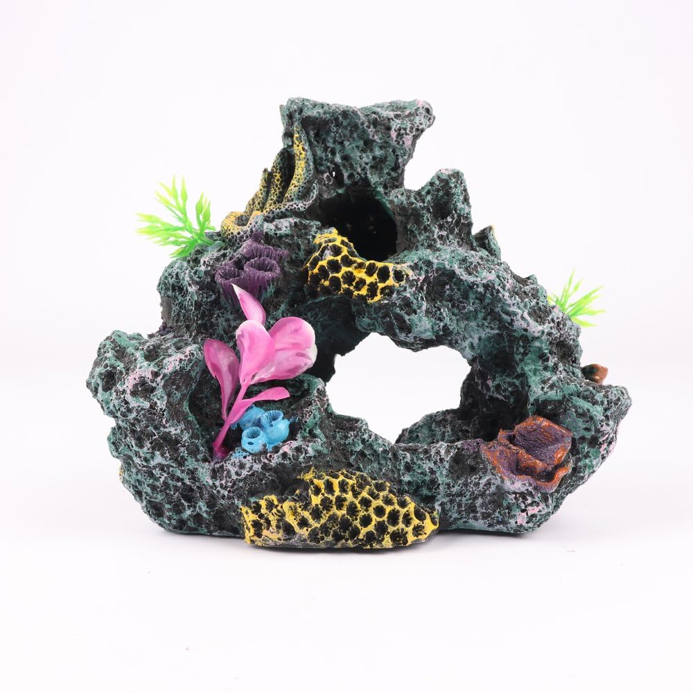 Atlantis Mixed Color - Aquarium Rock Cave Decoration | Multi-Color Artificial Rock Formation With Holes | Safe Resin Decor For Fish Tanks | Enhances Aquatic Environment | Easy To Clean And Maintain (Rock Cave)