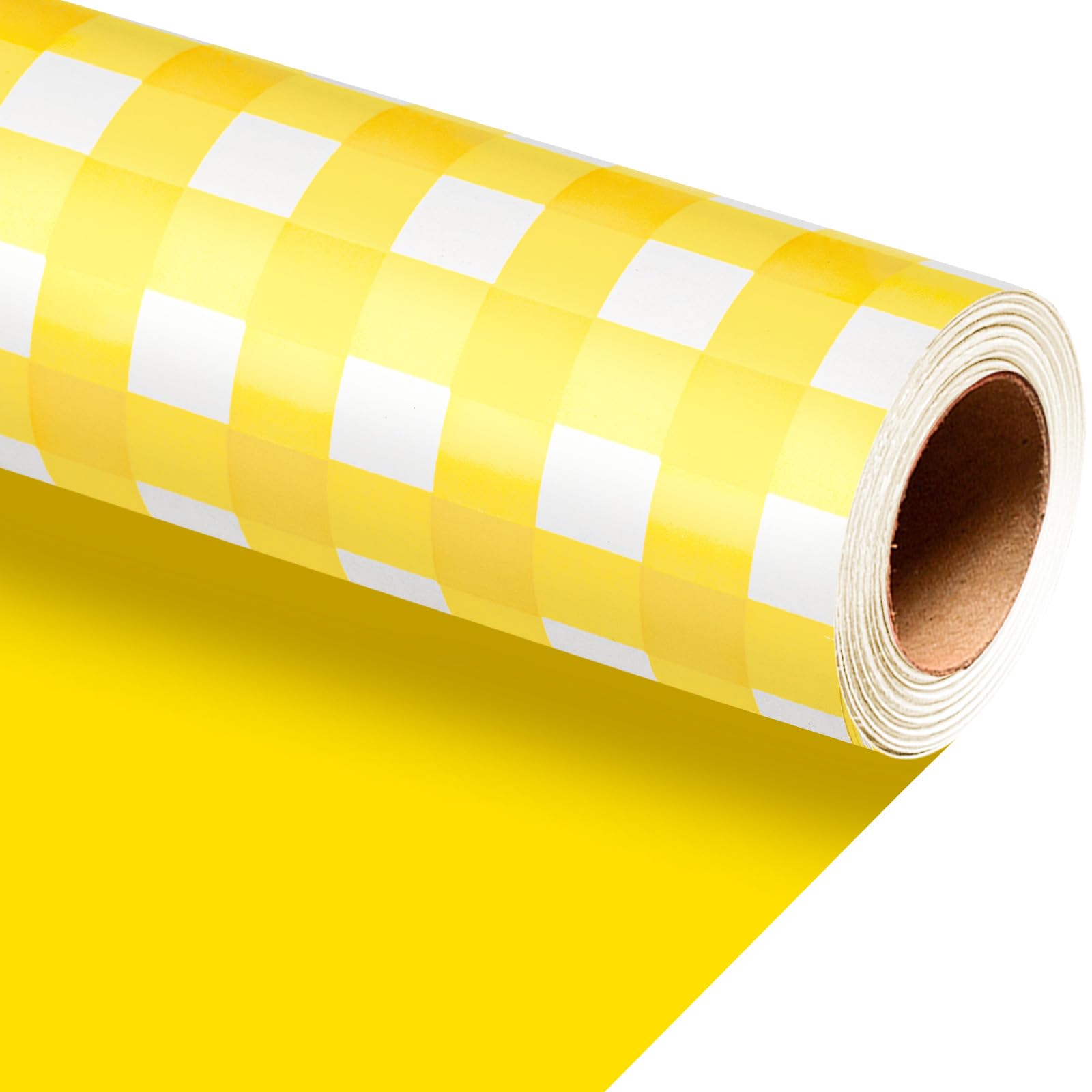 Burymento Yellow Checkerboard Wrapping Paper, Yellow Gift Wrap for Birthday, Valentines, Mothers day, Graduation, Wedding, Fathers day, Baby Shower, Christmas (17in x 32.8ft)
