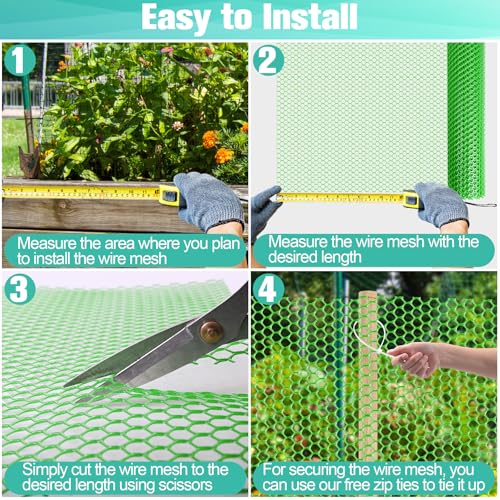 Image of Plastic Mesh Fence Sheet 15.7IN x 10FT - 0.3IN Opening Plastic Chicken Wire Netting Roll Durable for Dogs, Poultry, Puppy, Garden Snake Barrier with 50 Pcs Zip Ties - Green