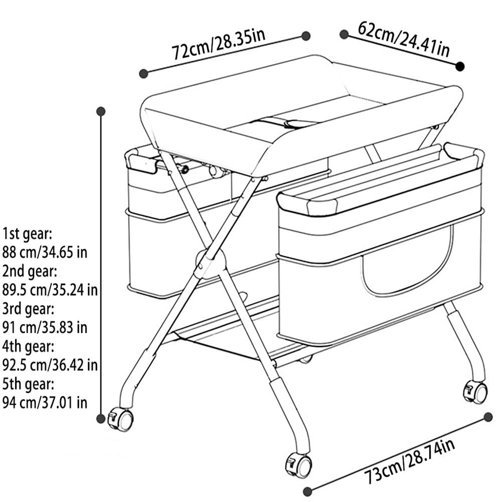 Fasciatoio Portatile Neonato,Fasciatoio Pieghevole con Ruote e Cestino Portaoggetti,Tavolo Cambio Pannolini Multifunzionale,Altezza Regolabile,Verde