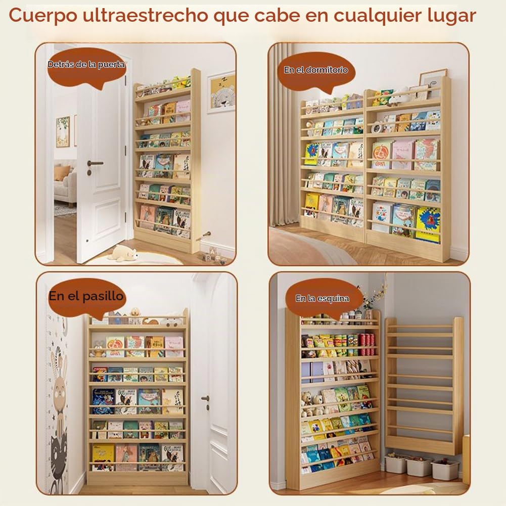Librerías de Piso Estantes de exhibición Estantería Delgada de Madera Maciza de 10 cm Estante para Libros Organizador Estante de Almacenamiento Estante de Pared para Dormitorio,Sala de Estar