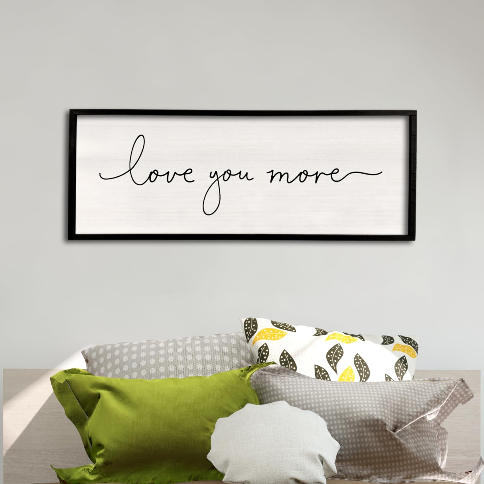 Love You More Sign 40''×15'' Master Bedroom Above Over Bed Wall Decor Modern Farmhouse Large Vintage Wood Framed Hanging Over Bed Bedside Wall Art (Black)