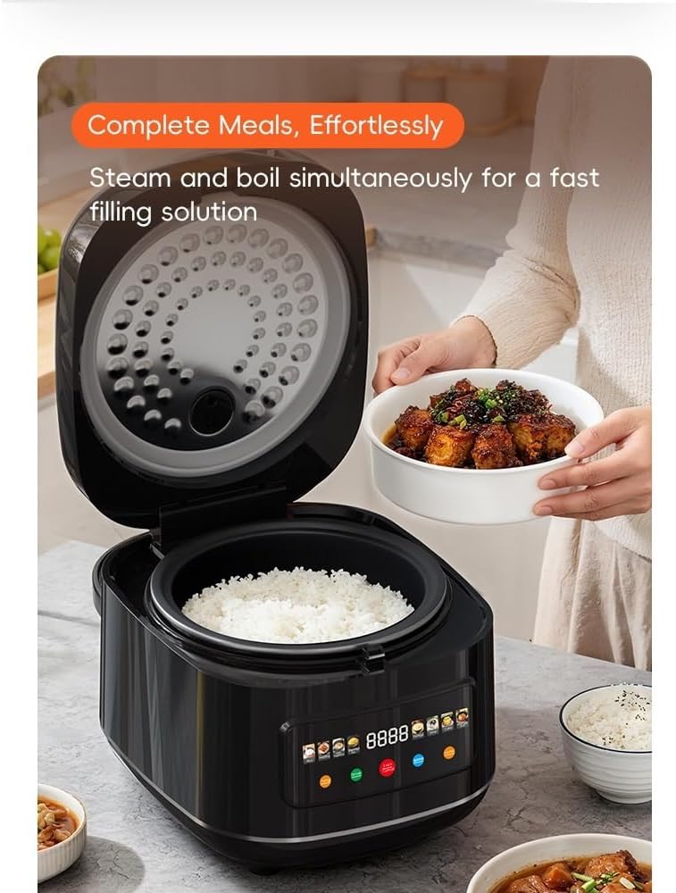 5L Rice Cooker with 8 Functions & Auto Keep Warm, 8-Cup Uncooked / 16-Cup Cooked,Non-Stick Inner Pot and Steamer Basket, 24 Hour Delay Timer