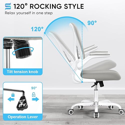 Miniatura 6 de Sytas Silla de escritorio ergonómica con brazos abatibles acolchados y soporte lumbar de apoyo, silla de oficina en casa de malla transpirable con