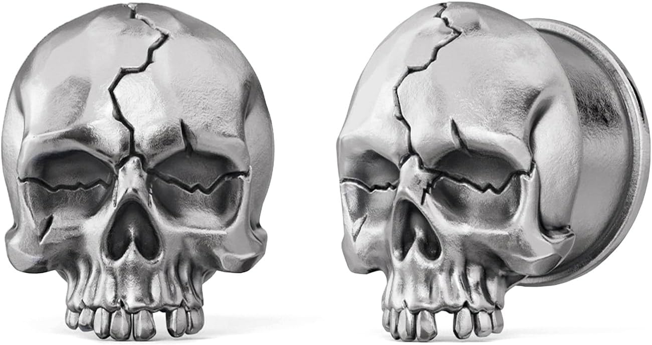 PUNKYOUTH 1 Pair Gothic Skull Ear Tunnels – Punk Plugs Gauges for Stretched Ears, Alternative Darkwear Jewelry, Double Flared Saddle Design 2g–1 inch