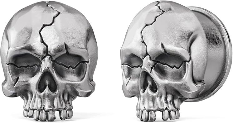PUNKYOUTH 1 Pair Gothic Skull Ear Tunnels Punk Plugs Gauges for Stretched Ears, Alternative Darkwear Jewelry, Double Flared Saddle Design 2g1 inch
