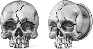 PUNKYOUTH 1 Pair Gothic Skull Ear Tunnels – Punk Plugs Gauges for Stretched Ears, Alternative Darkwear Jewelry, Double Flared Saddle Design 2g–1 inch