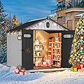 YITAHOME 8x8ft Resin Storage Structure, Outdoor 427 cuft Plastic Garden Storage Unit with Windows, Vents and Lockable Entrance, Waterproof Tool Organizer with Flooring for Lawn Equipment