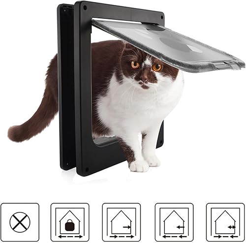 Miniatura 8 de HEEPDD Interior Exterior Cat Door, 4 Way Lock Pet Door with ABS Material Easy to Set Up and Simple Installation for Cabinets Garages Rooms Cat