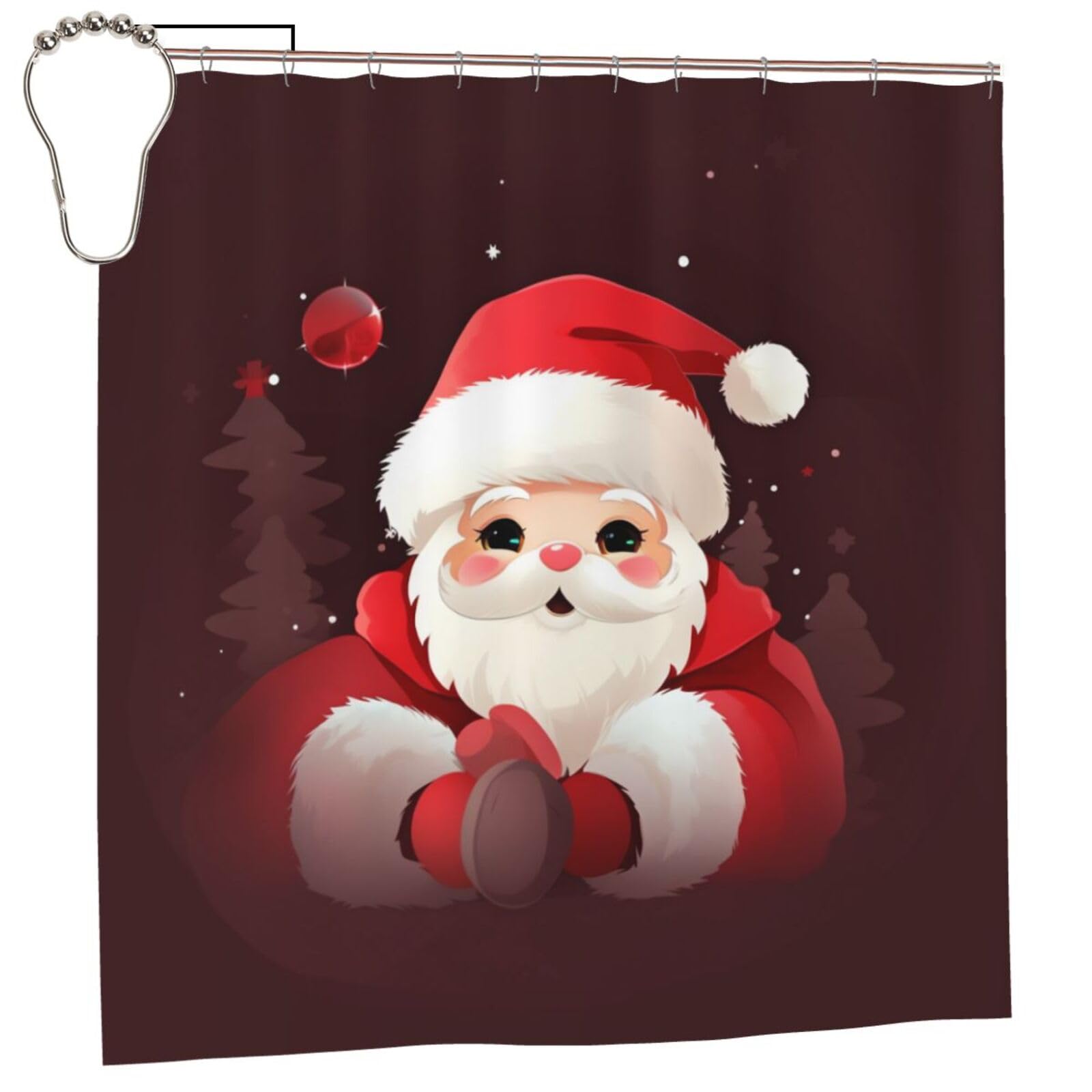 BWWHCCTI Cute Santa Claus Printed Shower Curtain With 12 Iron Hooks Opaque Quick Drying Waterproof Shower Curtains Sets For Bathroom 183x183 CM