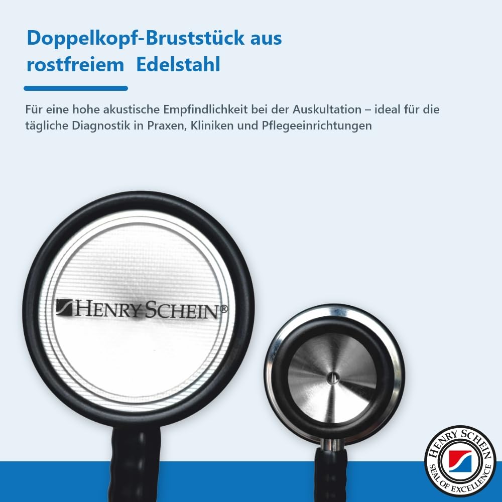 Henry Schein – Maxima Stethoskop für Erwachsene, Doppelkopf aus Edelstahl, latexfrei, für Ärzte & Pflege, schwarz