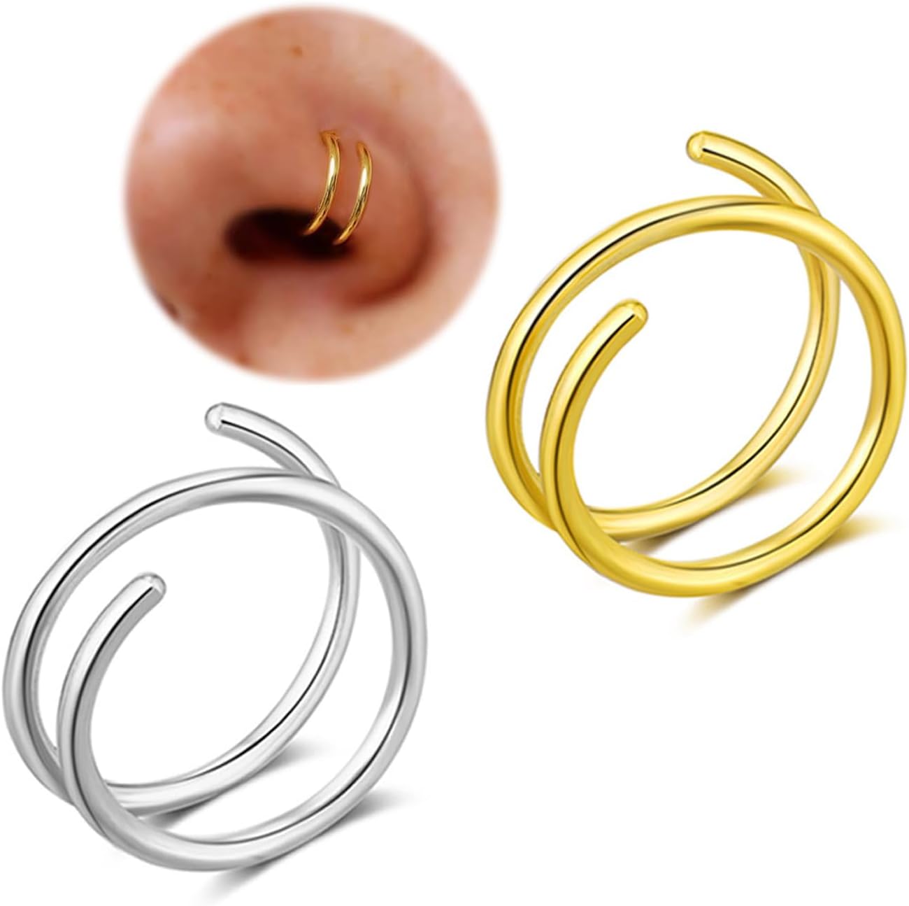 Double Nose Ring for Single Piercing, Twist Nose Ring Hoop For Women, Nostril Piercing Jewelry