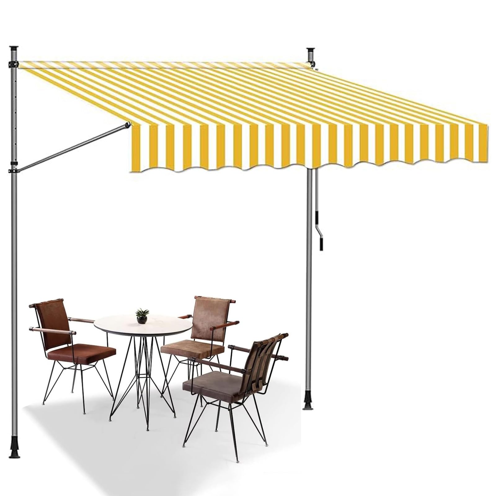 Auvent de terrasse manuel haut de gamme abri résistant intempéries jaune et blanc