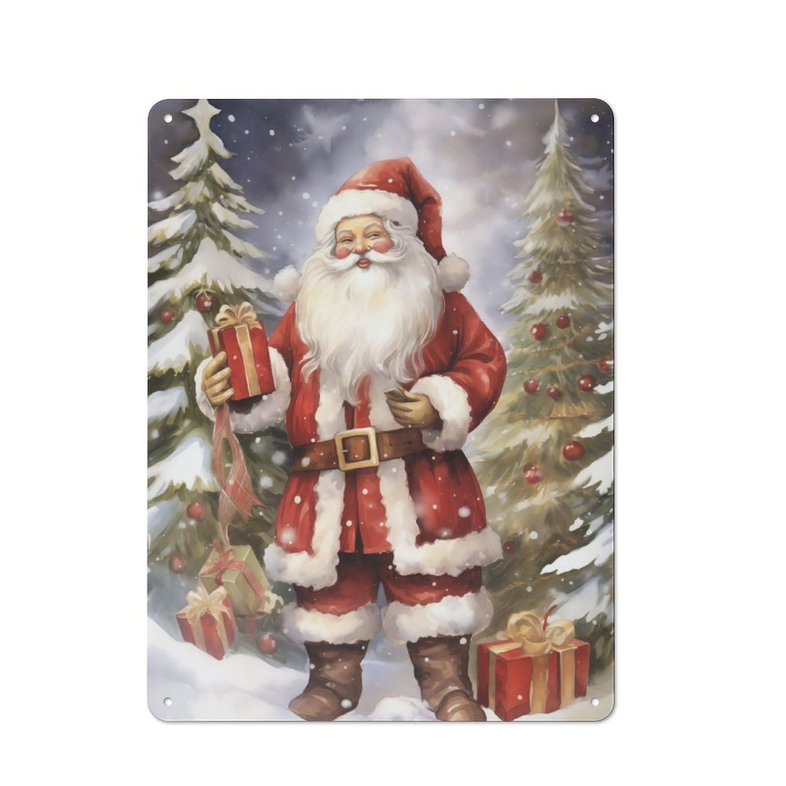 Loving Santa Claus Xmas Decorative Metal Plaque, Bright Printed Design, for Washroom, Small Wall Space Or Hallway, 40x30cm