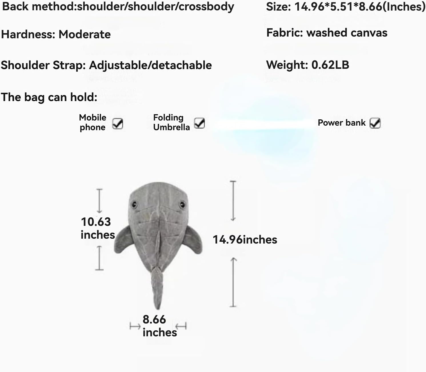 Whale Shark Zoo Trendy Kawaii Crossbody Canvas Bag for Adults With Shark Pins and Accessories Ita Bag Backpack (Grey) - Image 6