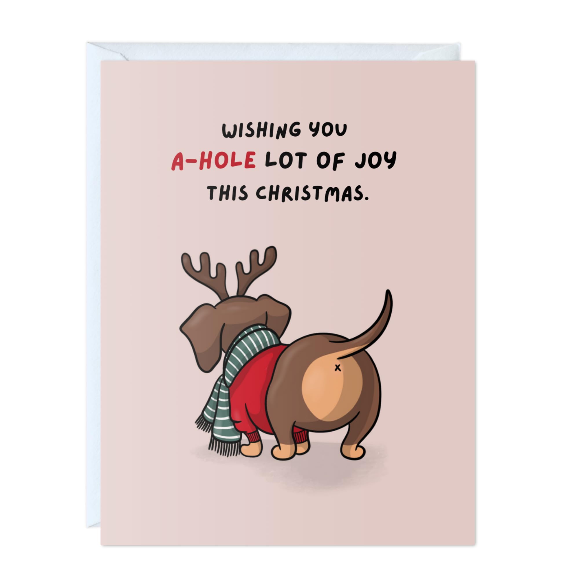 Dog Christmas Card, Holiday Card Quality Xmas Greeting for Husband Wife Girlfriend Boyfriend Friend (1 Card - A-Hole Lot of Joy ... Wiener Dog)