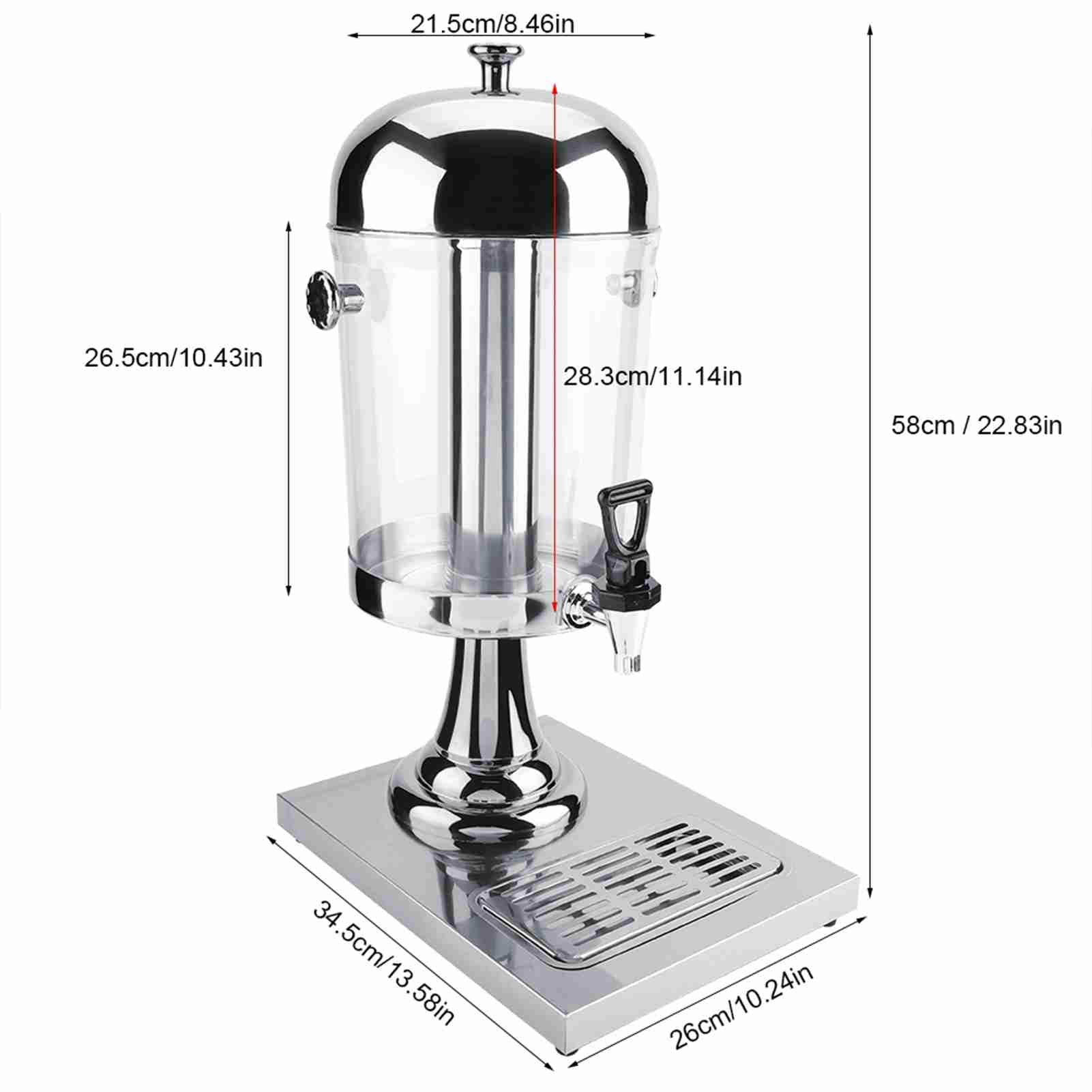 Acciaio Inossidabile Distributore di Succo, 8L Distributore di Bevande Calde e Fredde con Supporto, no elettricità Necessaria per Ristorante Bar Buffet (testa singola in argento)