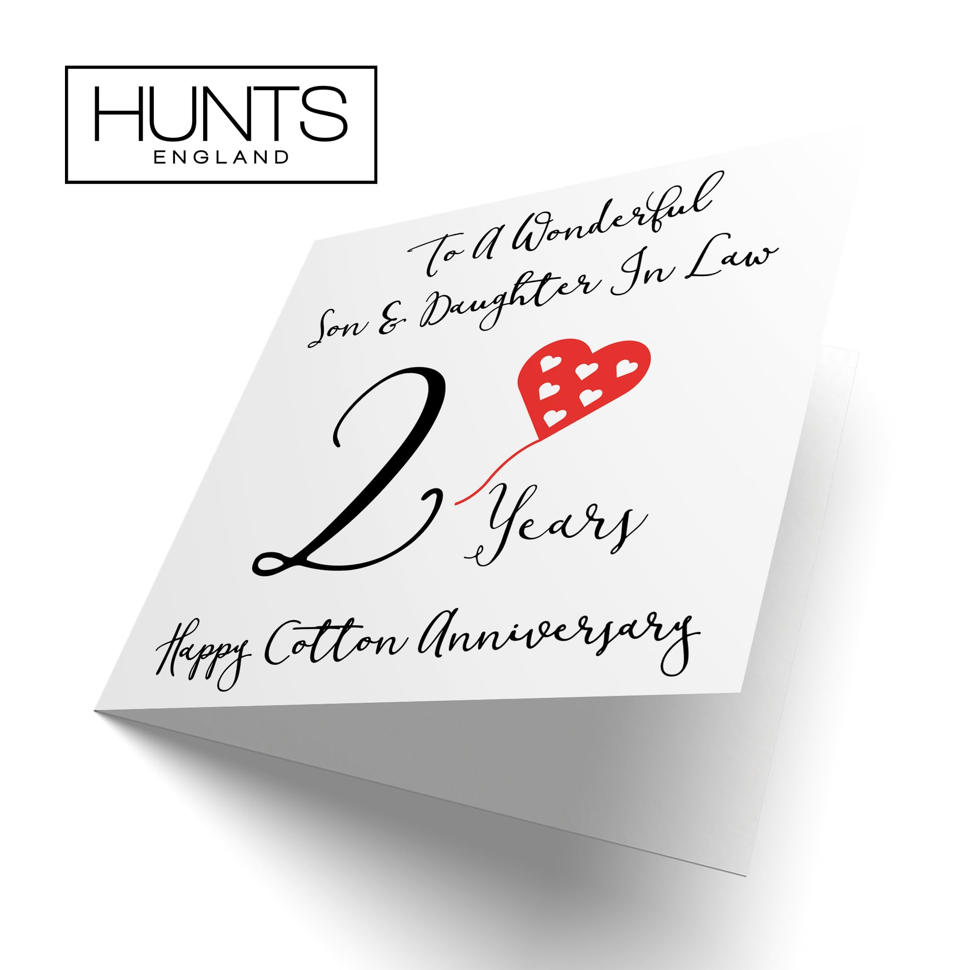 Hunts England - Son And Daughter In Law 2nd Anniversary Card - To A Wonderful Son & Daughter In Law - 2 Years - Happy Cotton Anniversary - Love Heart Collection