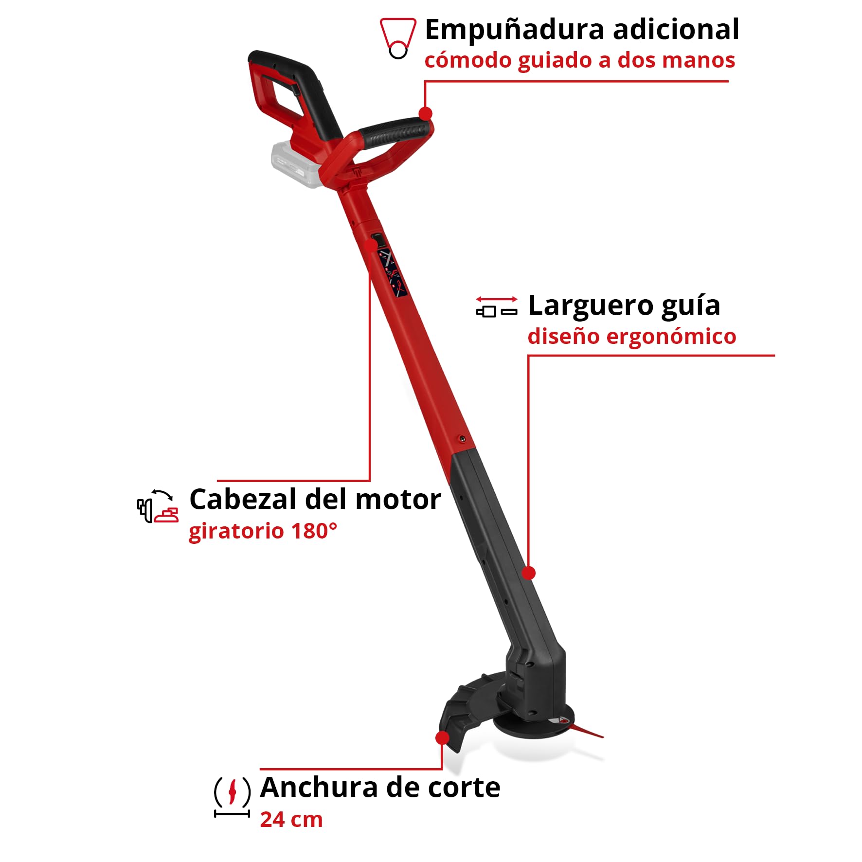 Einhell Recortadora de césped con batería GC-CT 18/2411 Li P-Solo Power X-Change (18V, Anchura de Corte 24cm, Cabezal del Motor Giratorio, empuñadura, Incl. 20 Cuchillas de plástico, sin batería)