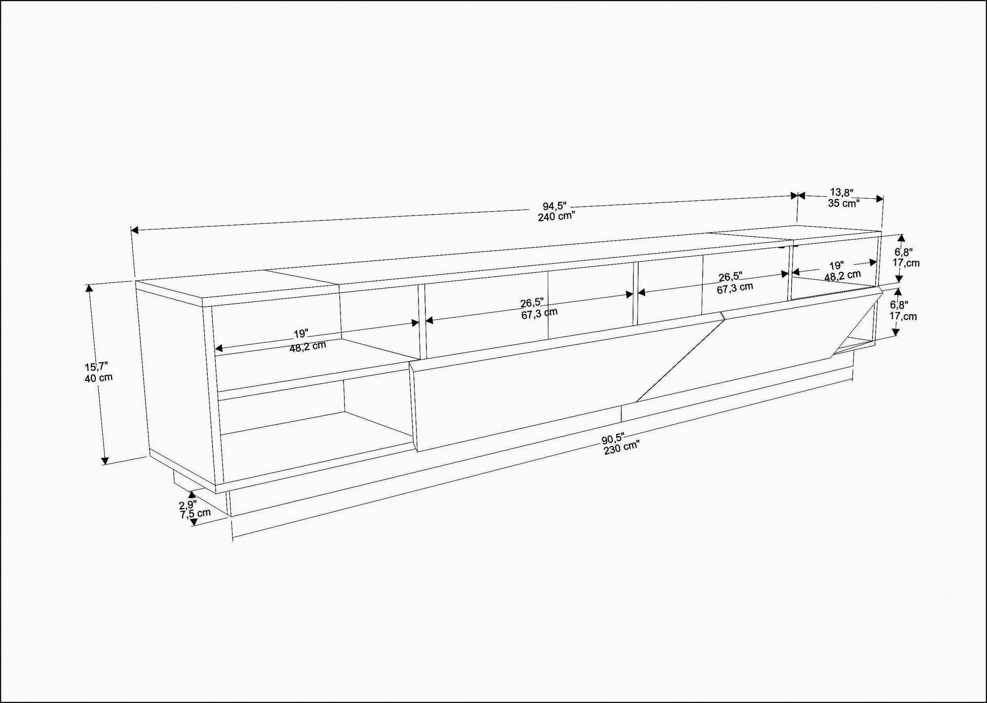 Dmora - Mobile porta TV Nyx, Credenza da soggiorno, Armadio basso per TV, Base parete attrezzata, 240x37h47 cm, Antracite