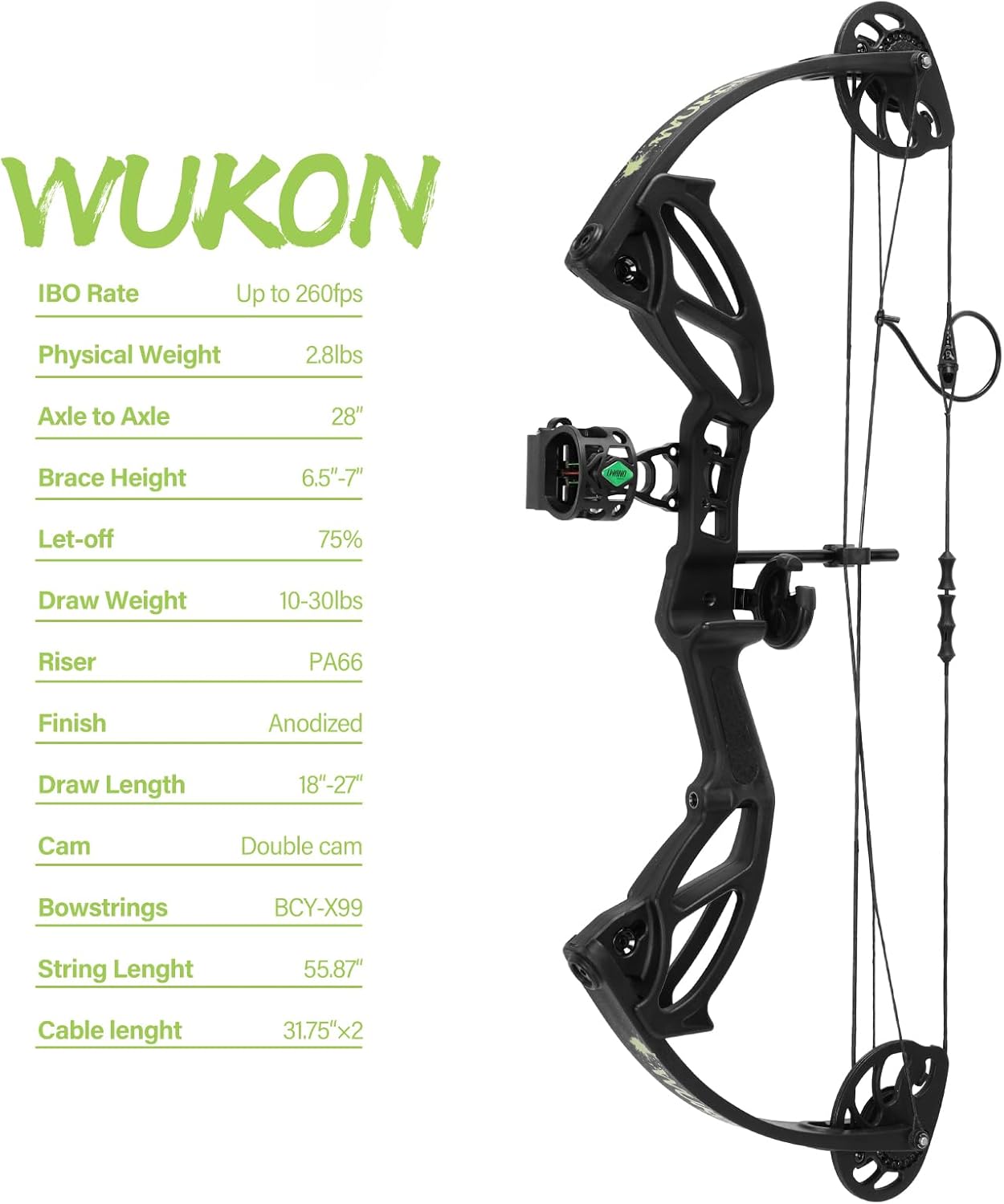 LWANO Compound Bow Set for Youth & Kids,Beginners Bow and Arrow Set,Right Handed,Draw Length 18"-27",10-30Lbs Draw Weight,260fps