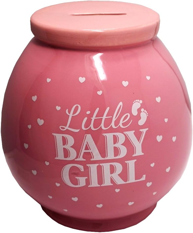 Little Baby Girl Pink and White Fun Novelty Keepsake Money Box Jar