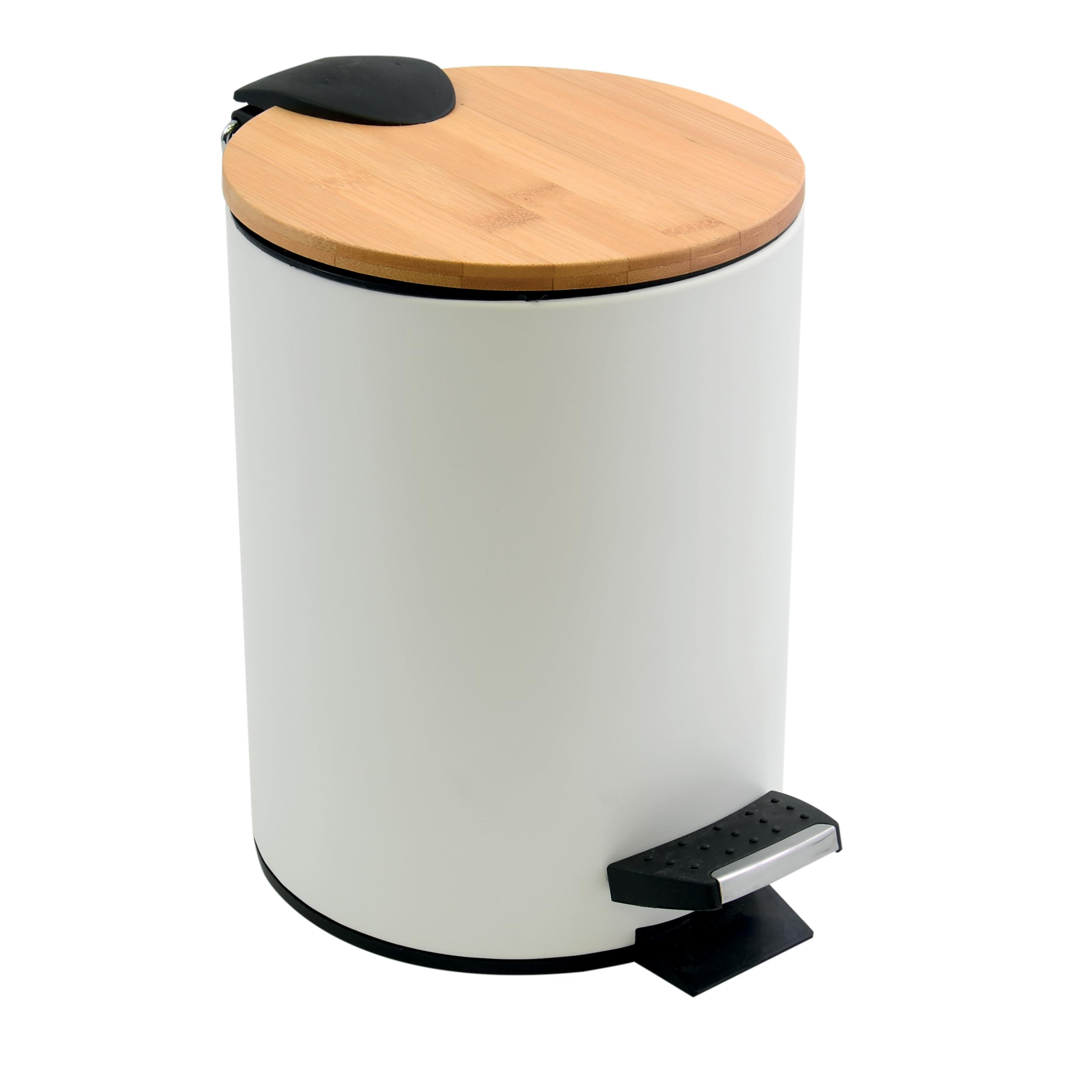 Spirella - Cestino a Pedale Modello Adonis - Acciaio e Bambù - Coperchio a Chiusura Silenziosa Slow Close - Rivestimento Anti-Tracce - Bianco Opaco - 3L