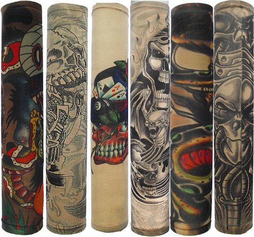 Efivs Arts Temporary Fake Tattoo Arm Sleeves Slip on Skull Tribal Artwork Costume Stretch Nylon Men Women - 6 Pcs (Color F)