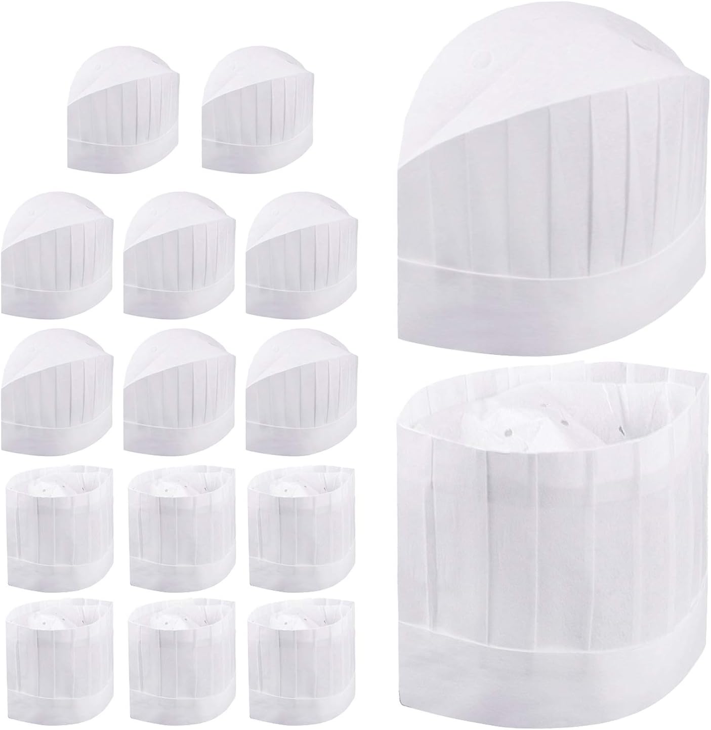 SelfTek 16 Pack Disposable Chef Hat Set 9 Inch Kitchen 2 Styles Adjustable Cooking Chef Cap for Home Kitchen, Restaurants, Food Occasions, Classes and Parties