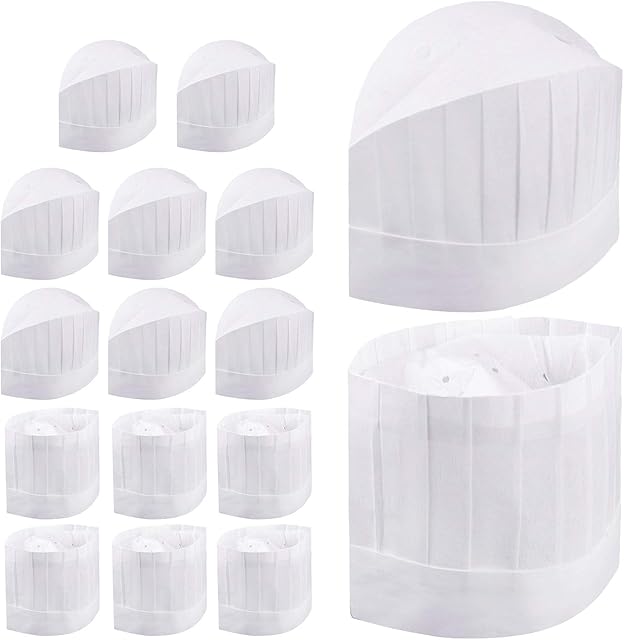 SelfTek 16 Pack Disposable Chef Hat Set 9 Inch Kitchen 2 Styles Adjustable Cooking Chef Cap for Home Kitchen, Restaurants, Food Occasions, Classes and Parties