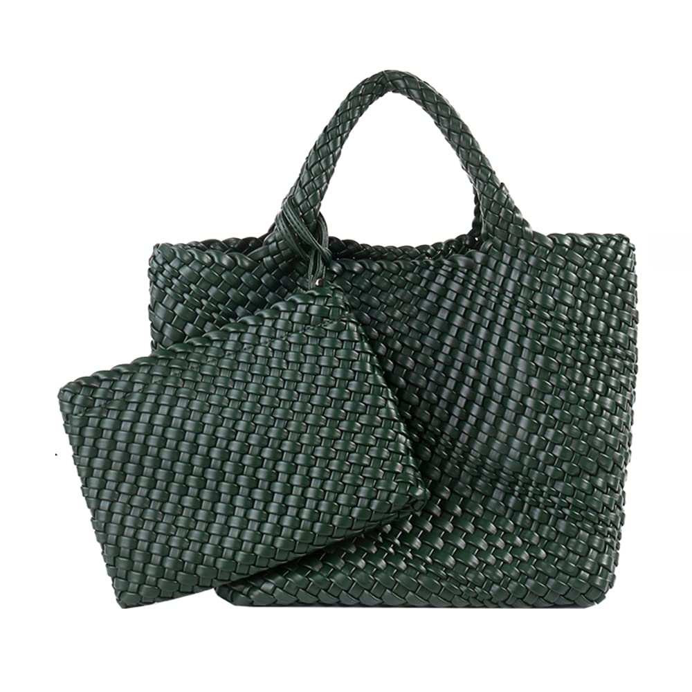 Woven Tote Bag, Women Macaron Soft Leather Weave Handbag Purse Wrist Bag Large Capacity Work Shopping Travel Daily