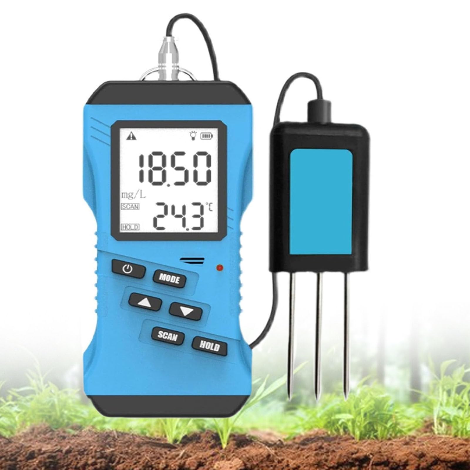 PixCy Medidor Digital De Suelo Npk 7 En 1. Mide Nitrógeno, Fósforo, Potasio, Ph, Humedad, Temperatura, Conductividad Y Humedad del Suelo para Plantas Agrícolas.