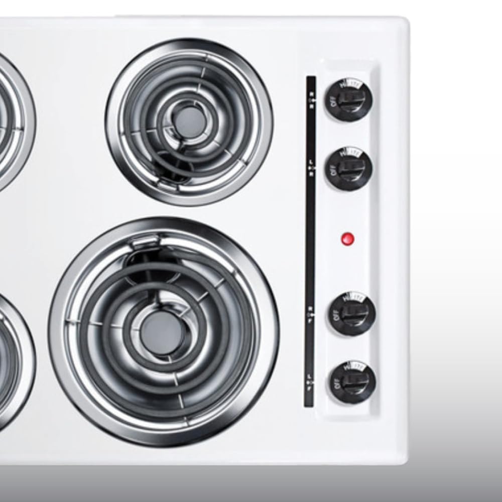 Summit WEL03 - Cocina eléctrica de 24 pulgadas, 4 quemadores, bobina de 230 voltios, color blanco