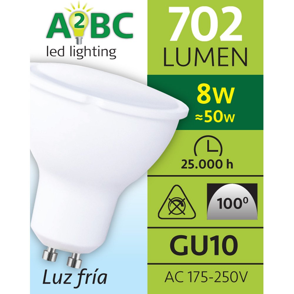 Ampoule LED 6000K GU10, 8 W, blanc froid 6000K, 10 Unités