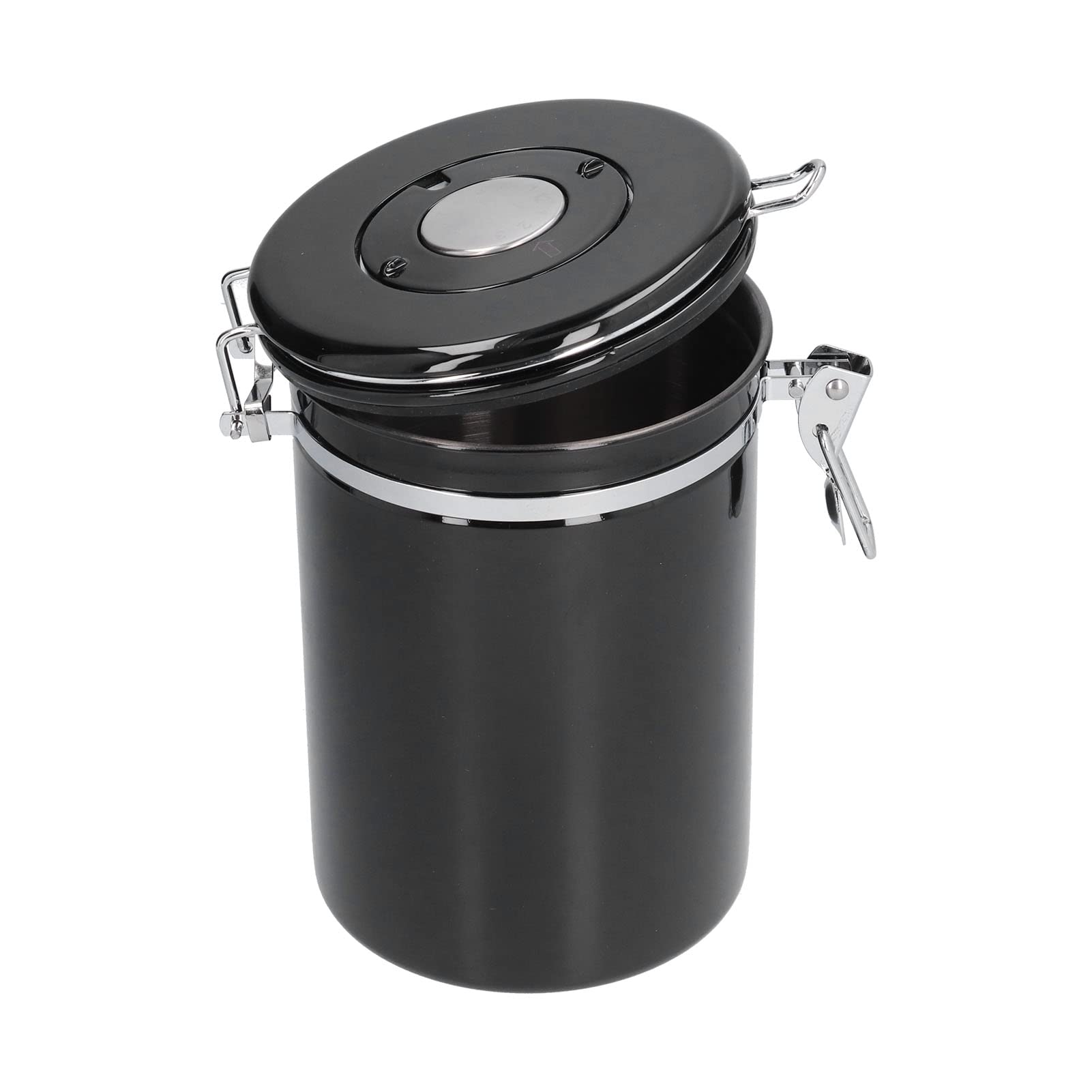 Botes de café de acero inoxidable con rueda de calendario, tarro hermético de almacenamiento de granos de café, recipiente de café de acero inoxidable 304 con válvula de escape (1.8L negro)