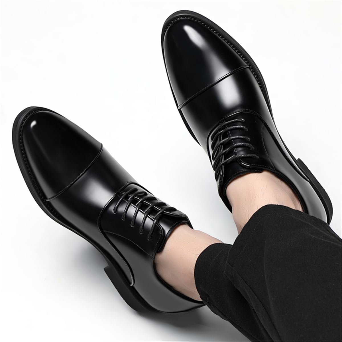 VIBLiSS Scarpe da Uomo con Rialzo in Pelle, Scarpe Stringate Che Aumentano L'altezza per Matrimoni Aziendali Maschili