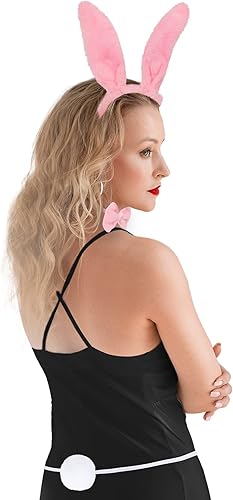 Miniatura 2 de Hqroidd Juego de 3 piezas de disfraz de conejo, diadema con orejas de conejo, corbatín, cola, juego de disfraz de Pascua, Halloween, cosplay,