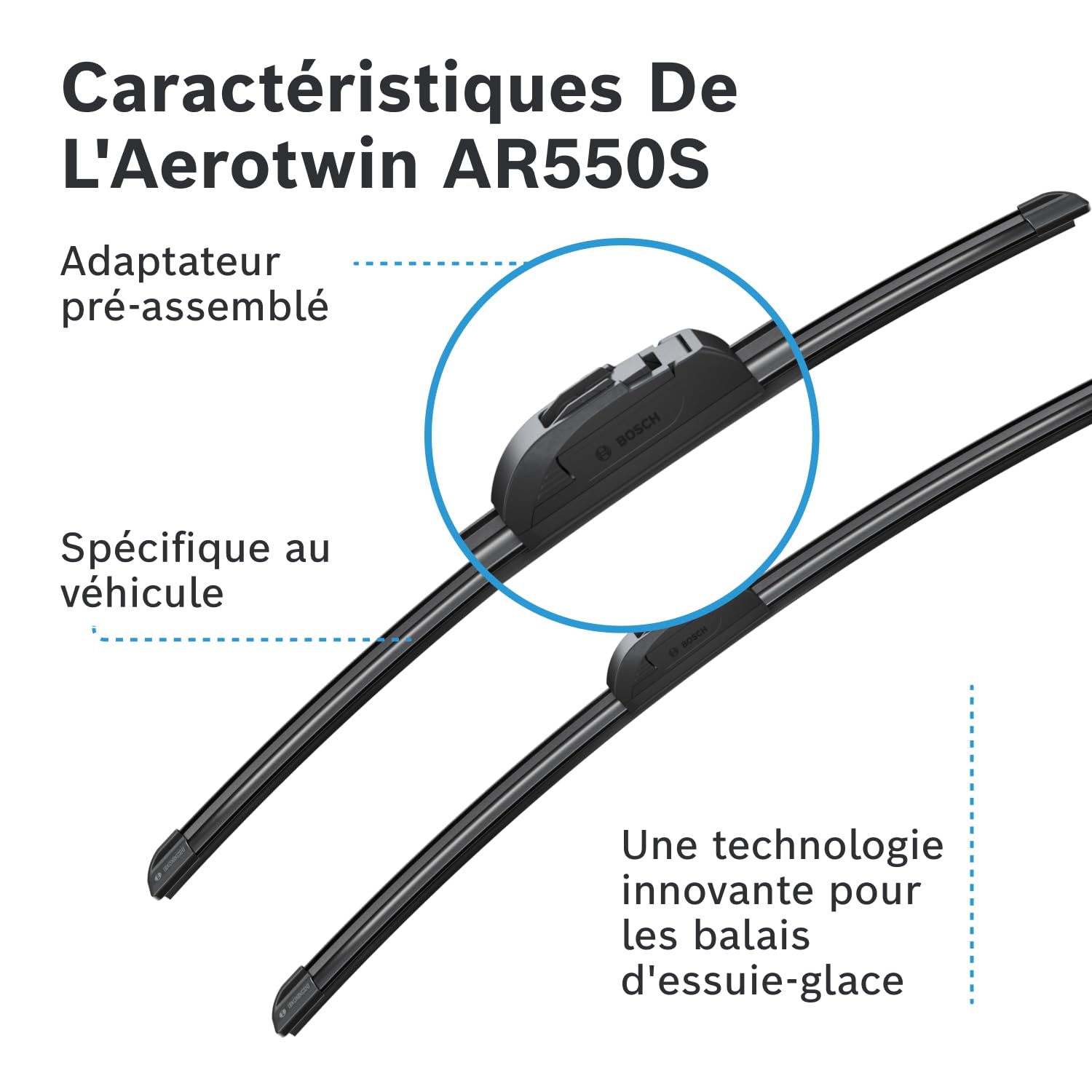 Bosch Automotive - Balais d'Essuie - Glace Plats Aerotwin Retrofit AR550S, Longueur: 550 mm/530 mm - 1 Paire de Balais avant