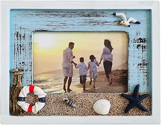 MUAMAX Beach Picture Frames 4 x 6 Ocean Photo Frame 4 by 6 Distressed Wooden Weathered Frames Coastal Frames Nautical Photo Stand Kids Gifts
