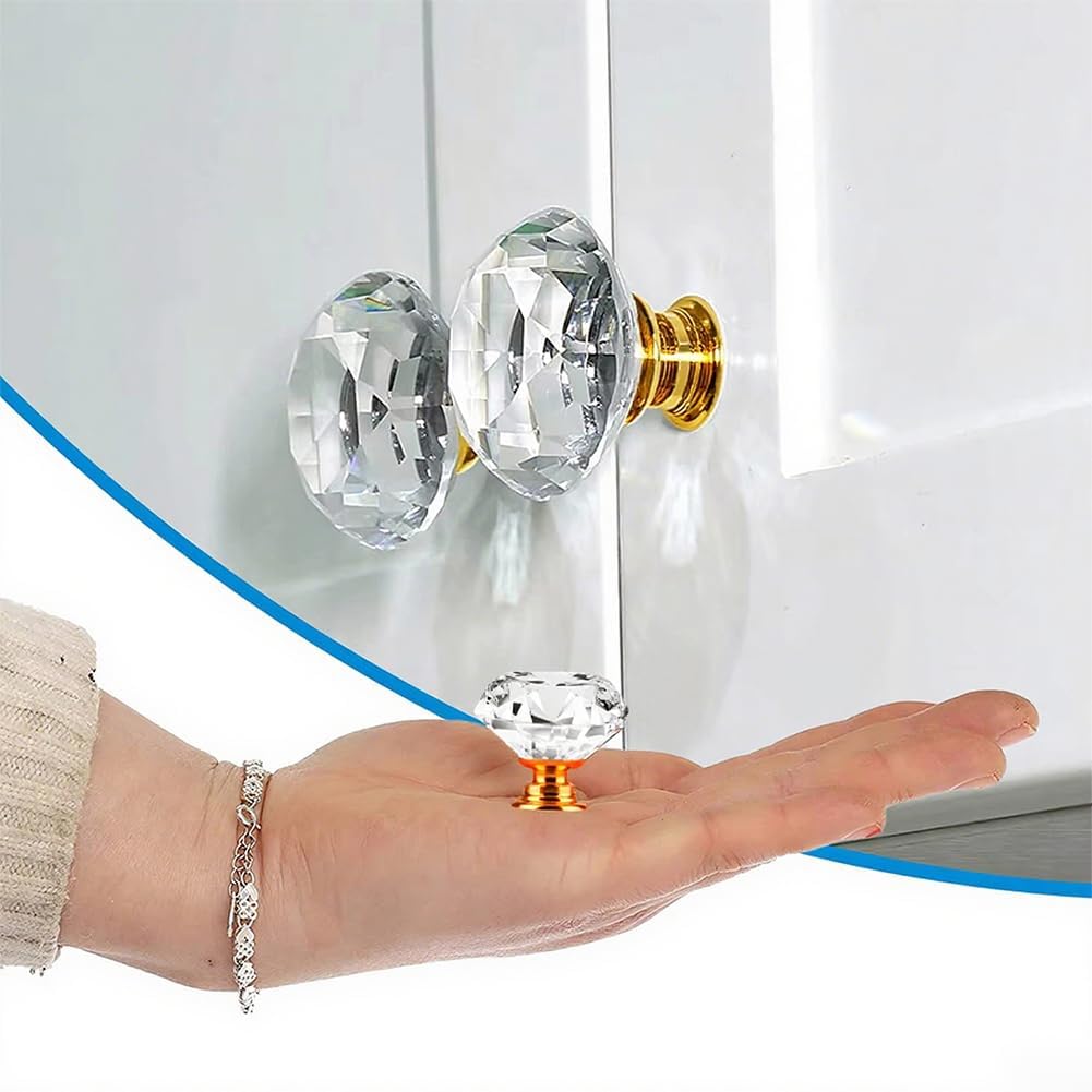 6Pcs Crystal Cabinet Knobs,30mm Cabinet Knobs Pull Handles,Clear Diamond Shaped Knob-Silver